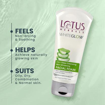 Lotus Herbal WhiteGlow 3 In 1 Deep Cleansing Skin Brightening Facial Foam 100GM