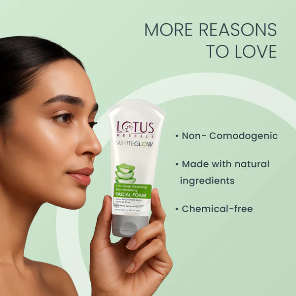 Lotus Herbal WhiteGlow 3 In 1 Deep Cleansing Skin Brightening Facial Foam 100GM