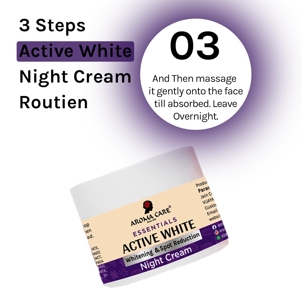 AROMA CARE ACTIVE WHITE WHITENING & SPOT REDUCTION NIGHT CREAM 50GM
