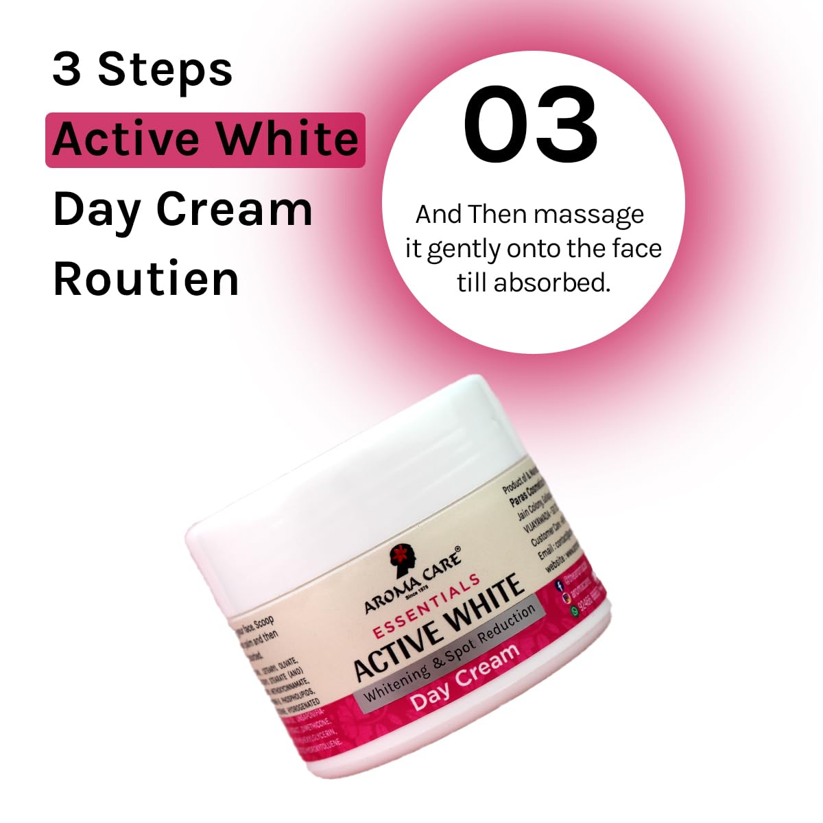 AROMA CARE ACTIVE WHITE WHITEING & SPOT REDUCTION DAY CREAM 50GM