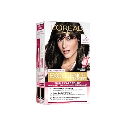 L'Oreal Paris Excellence Creme Hair Color, 3 Dark Brown, 72ml+100g