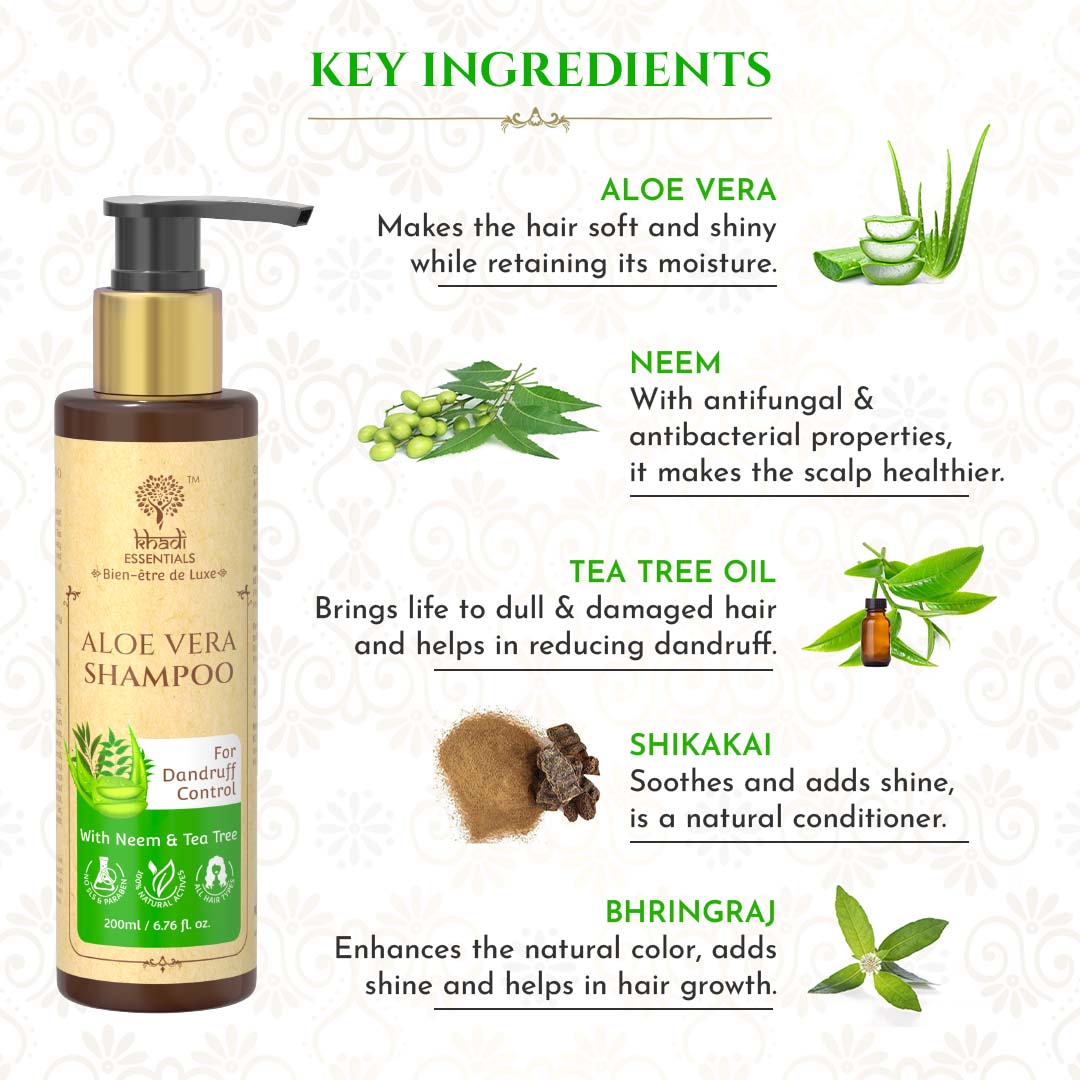 KHADI Aloe, Neem & Tea Tree Shampoo , 200ml – ONESTOP-MALL OF SALON PRIVATE  LIMITED