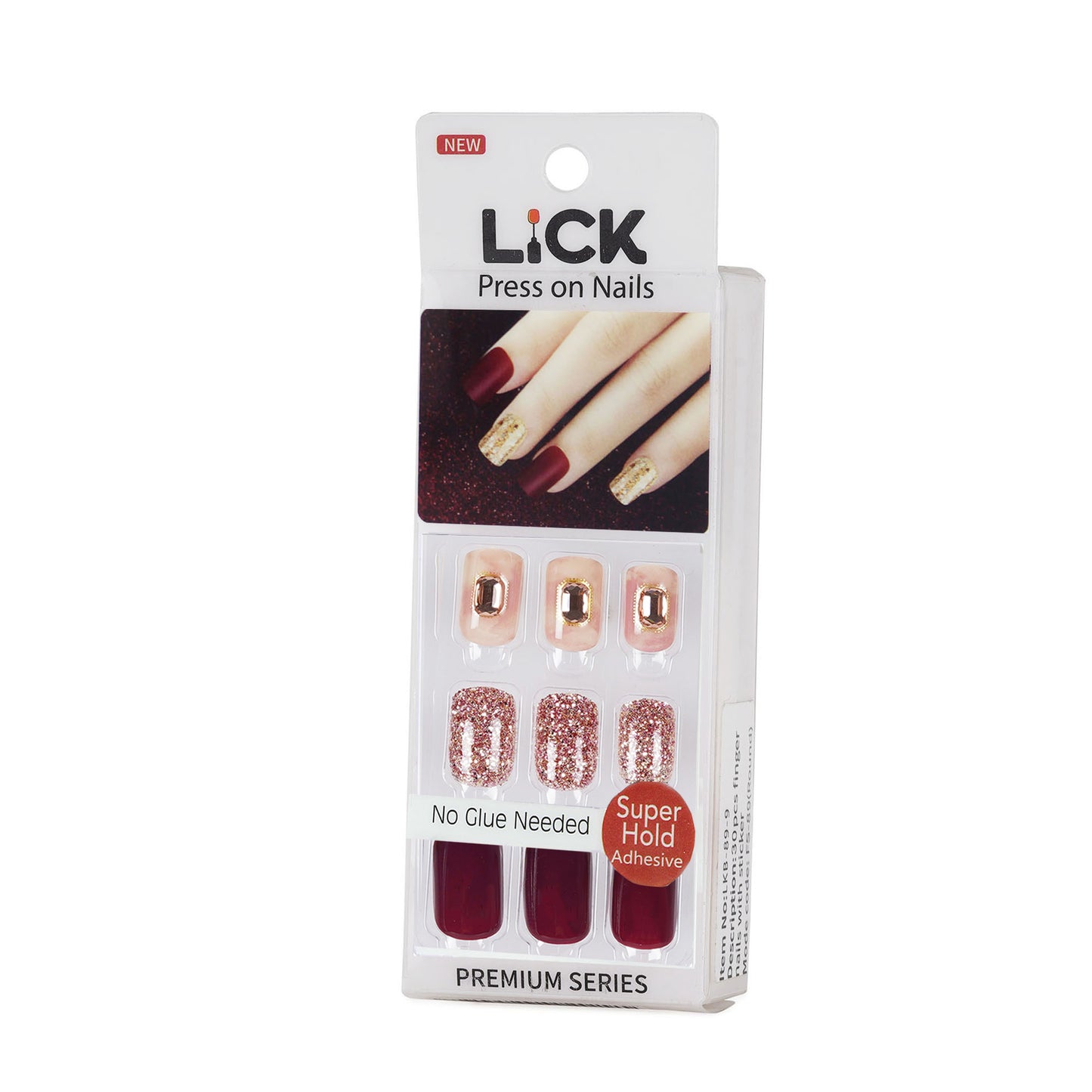 LICK NAILS Maroon With Red Ruby Studs Press on Nails