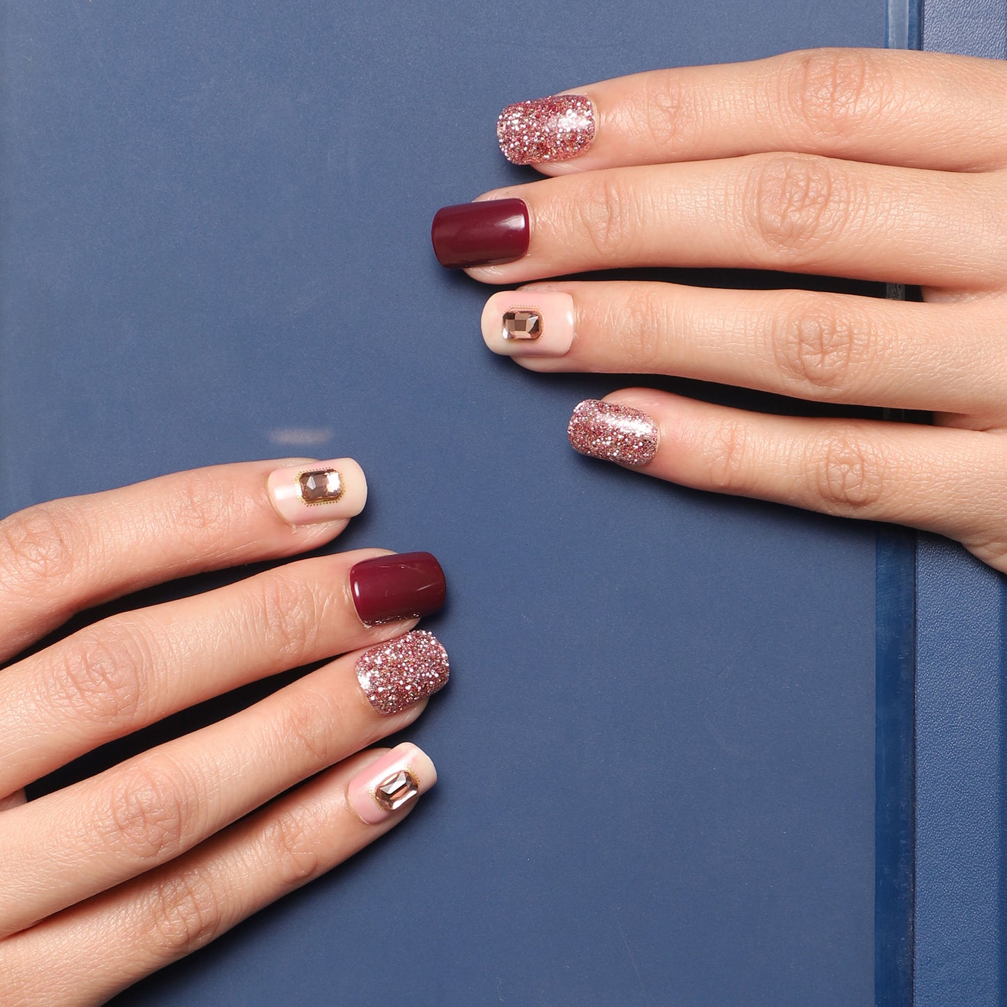 LICK NAILS Maroon With Red Ruby Studs Press on Nails
