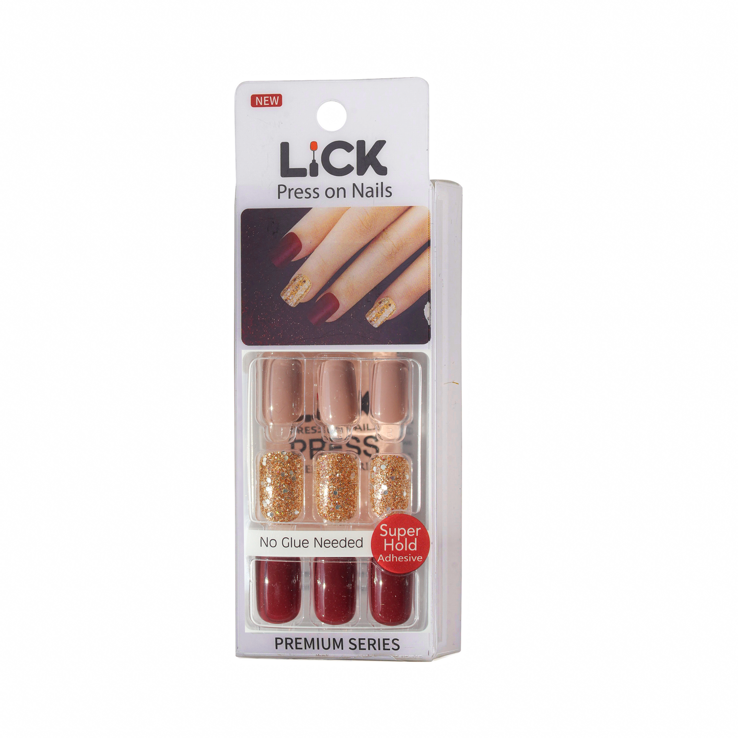 LICK NAILS Deep Wine With Glitter Design Press On Nails