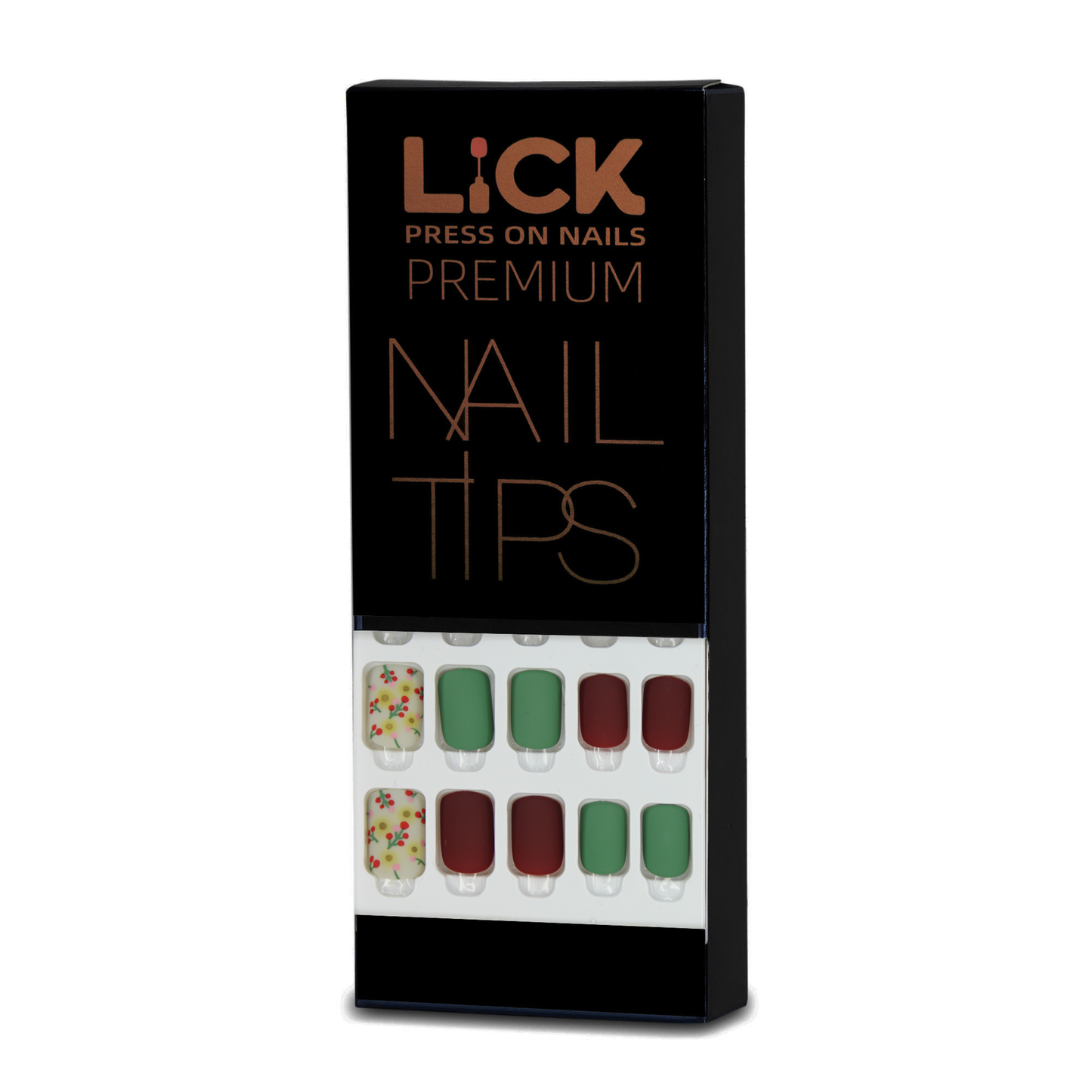 LICK NAILS Emerald Green With Floral Design Press on Nails