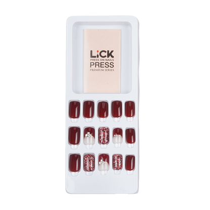 LICK NAILS Glossy Blood Red With Tint Pink Press on Nails