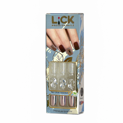LICK NAILS Griege with check print Shade Press on Nails