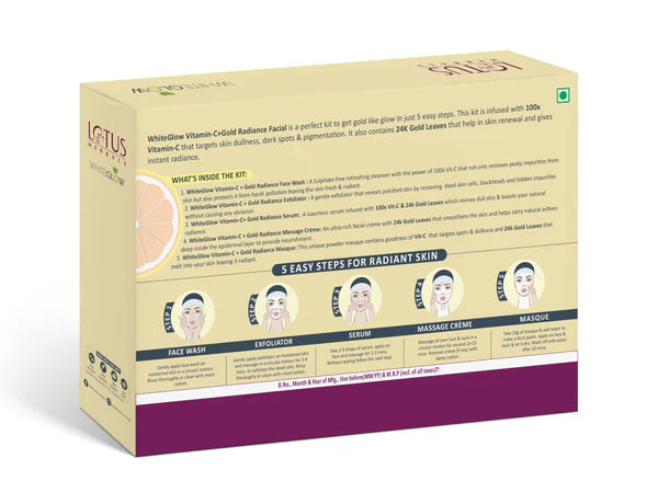 Lotus Herbal WhiteGlow Vitamin C + Gold Radiance Facial Kit (4 in 1)