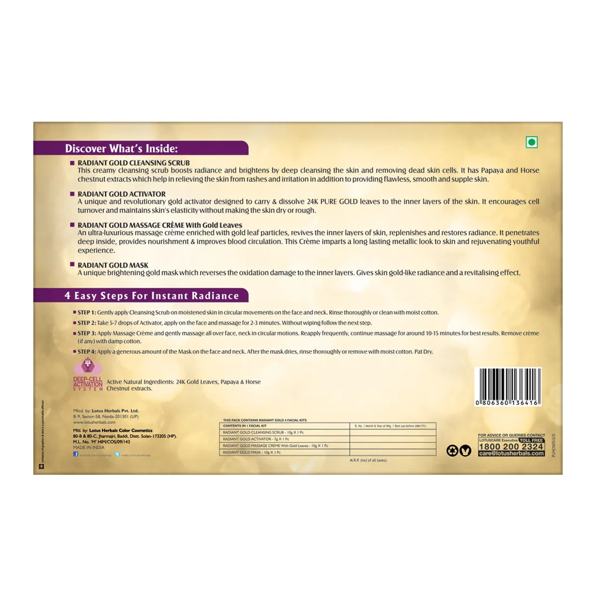 Lotus Herbals Radiant Gold Cellular Glow Facial Kit 4 in 1 |