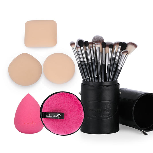 London Prime 20 Pcs Brush Set - Powder Puff - Makeup Remover Pad- Beauty Blender Combo 5